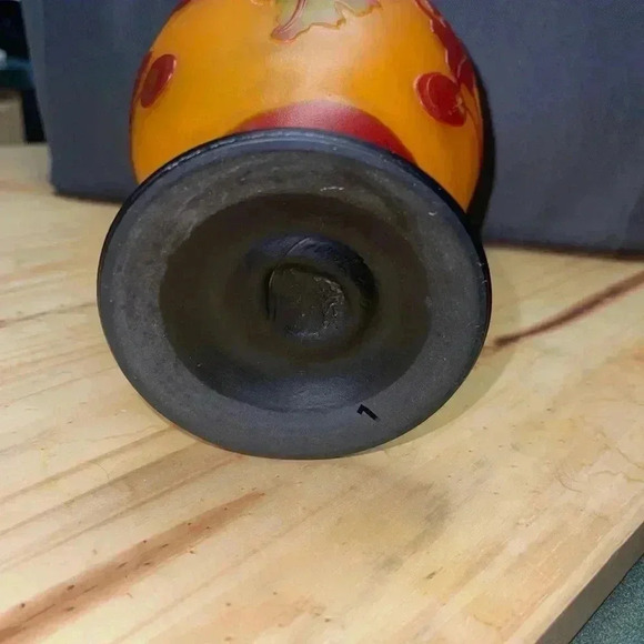 Autumn Cameo Glass Pedestal Vase Etched Carved Oak Leaf Acorns Vintage Teleflora - Picture 5 of 8